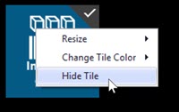 Captura de pantalla del desplegable con la opción Ocultar mosaico seleccionada