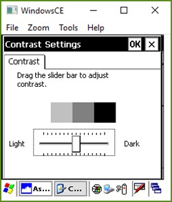 Captura de pantalla del control deslizante de contraste de blanco a negro con las palabras Claro y Oscuro a ambos lados del menú