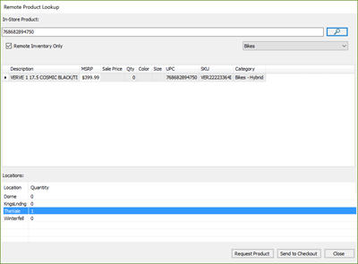 Screenshot of the Remote Product Lookup window with one of the locations in the lower part of the screen selected