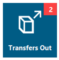 Screenshot of the Transfers Out icon, it is blue with a box and an arrow pointing to the upper right. In the upper right is a red box with the number 2 in it.