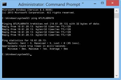 Screenshot of the Administrator: Command Prompt screen. Included is the phrase "Reply from [IP address]" four times.