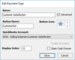 Captura de pantalla de la ventana Editar tipo de pago