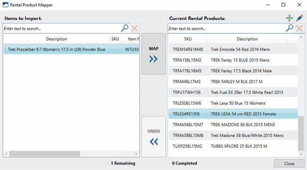 Screenshot of the Rental Product Mapper