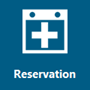 Screenshot of Reservation icon, it is blue with a calendar page with a plus sign inside of it.