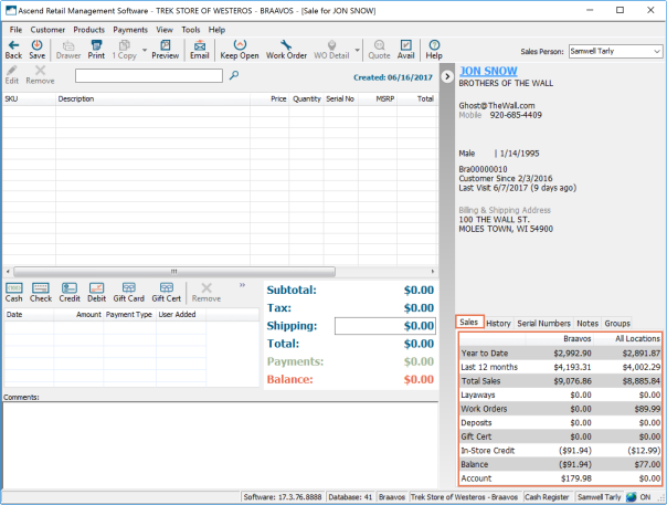 Screenshot of a transaction, the bottom right is highlighted to show where you find customer balances