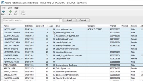 Screenshot with half the sample customers highlighted in blue
