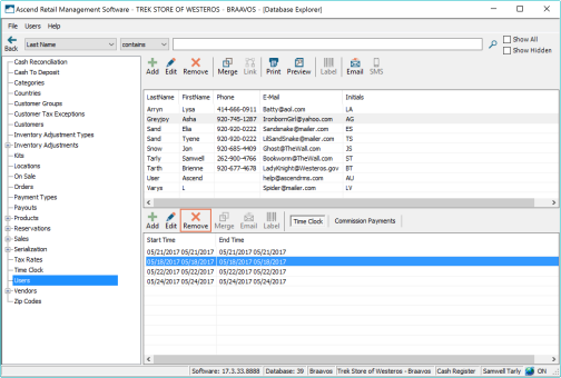 Captura de pantalla de la ventana Usuarios con el icono Remover resaltado