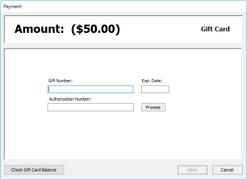Screenshot of Payment window with Amount: ($50.00)