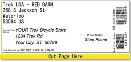 Screenshot of shipping label with address for Red Barn and barcodes