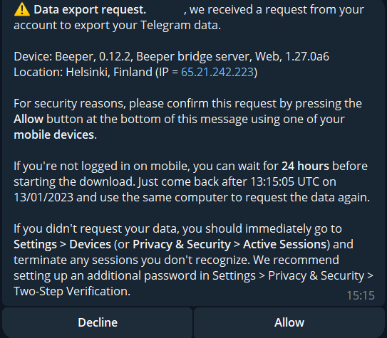 Example Telegram Export Prompt