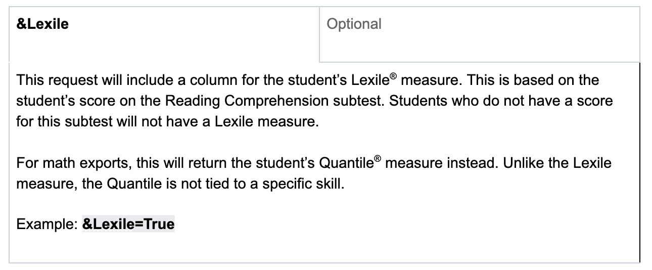 &Lexile optional field