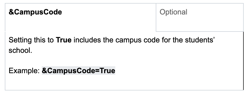 &CampusCode optional field