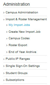 Administration option menu where my import jobs is highlighted blue