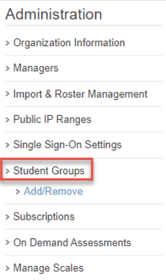 The lefthand Administration menu has a red box around the Student Groups option.