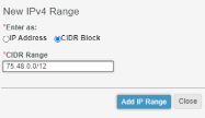 Image is highlighting and demonstrating what it looks like to enter a range of IP addresses in the CIDR Block format.