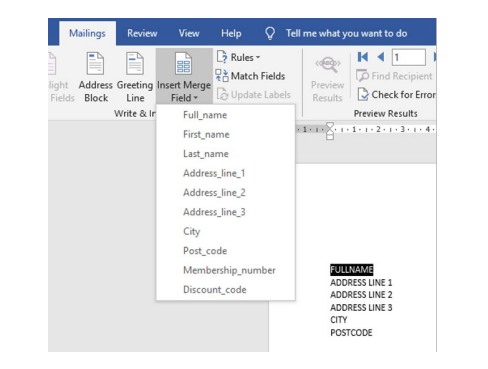 inserting merge tags with docmail