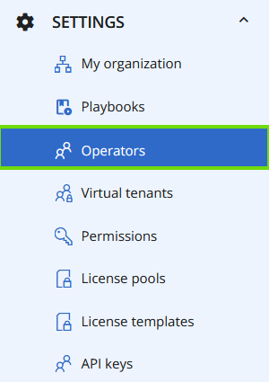 This screenshot shows how to access the operators page from the sidebar.