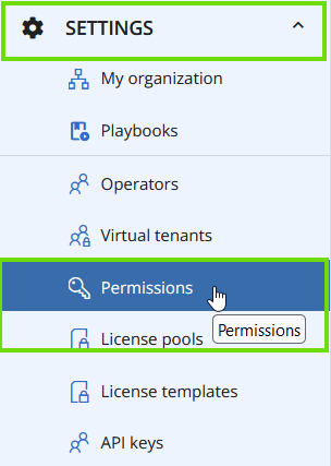This screenshot shows how to Access Permissions from the sidebar.