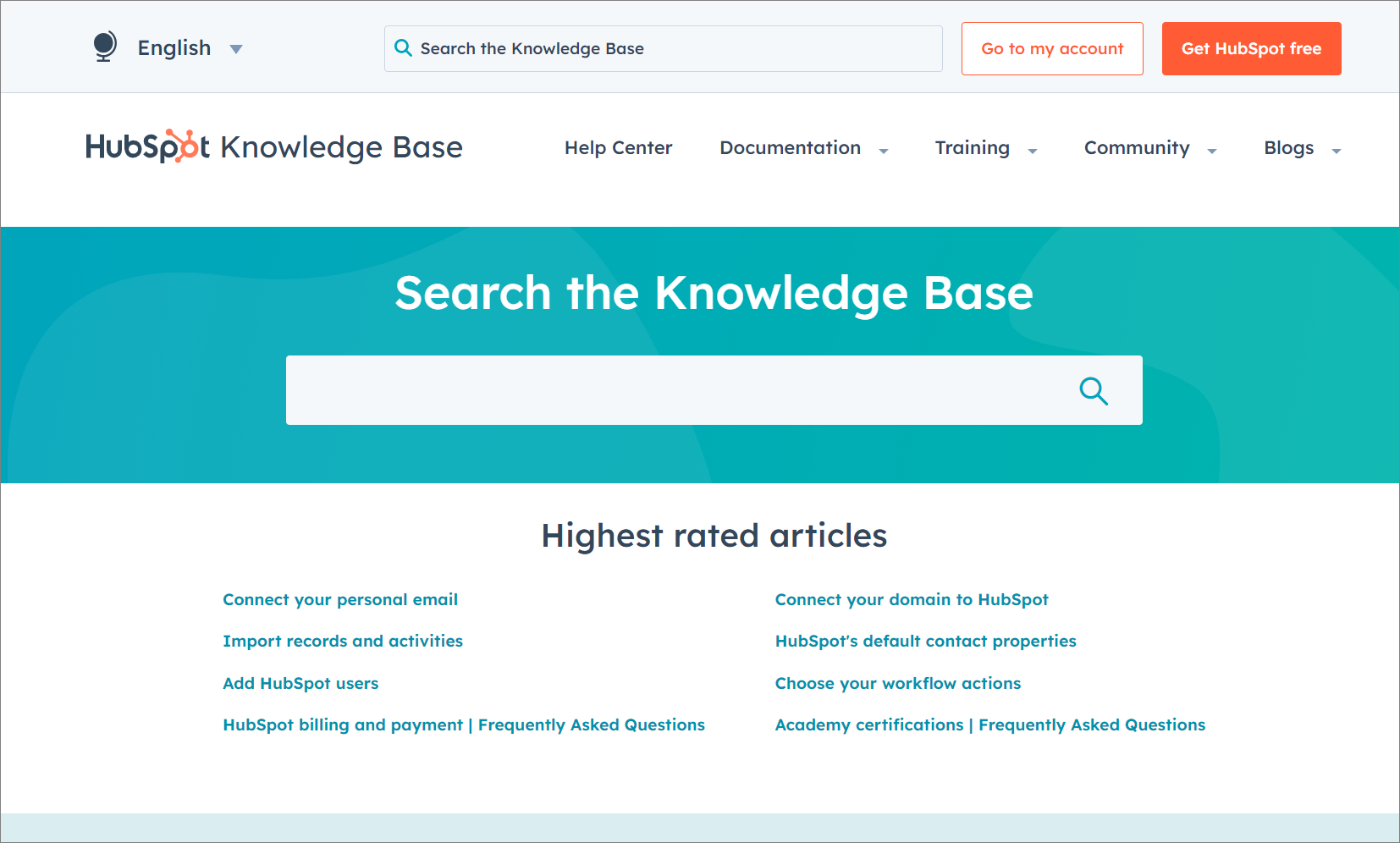Screenshot of a Hubspot knowledge base which is part of their help desk solution