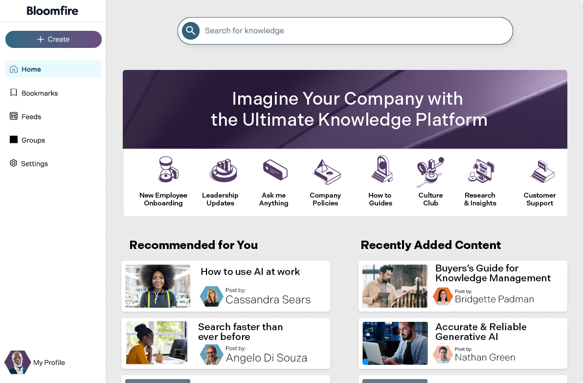 Bloomfire's knowledge managemet platform for storing information