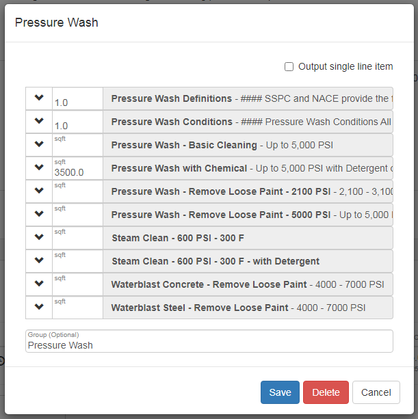 Estimate Rocket — Using Pressure Wash Item Template