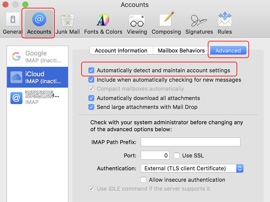 gmail imap settings for mac mail use idle command