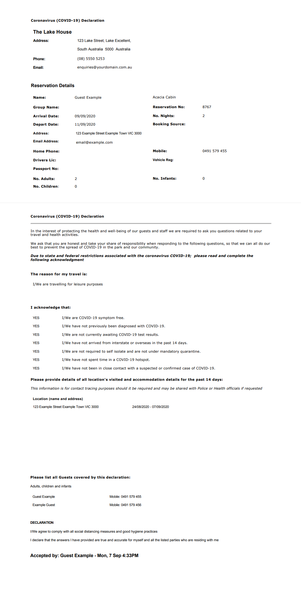 Pre Check-in & Guest Declaration — RMS Help Centre