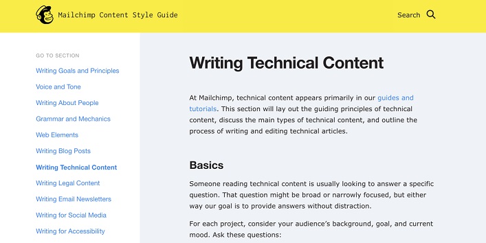 Example of Mailchimp's style guide for their technical content