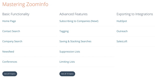 ZoomInfo contains onboarding materials in its knowledge base