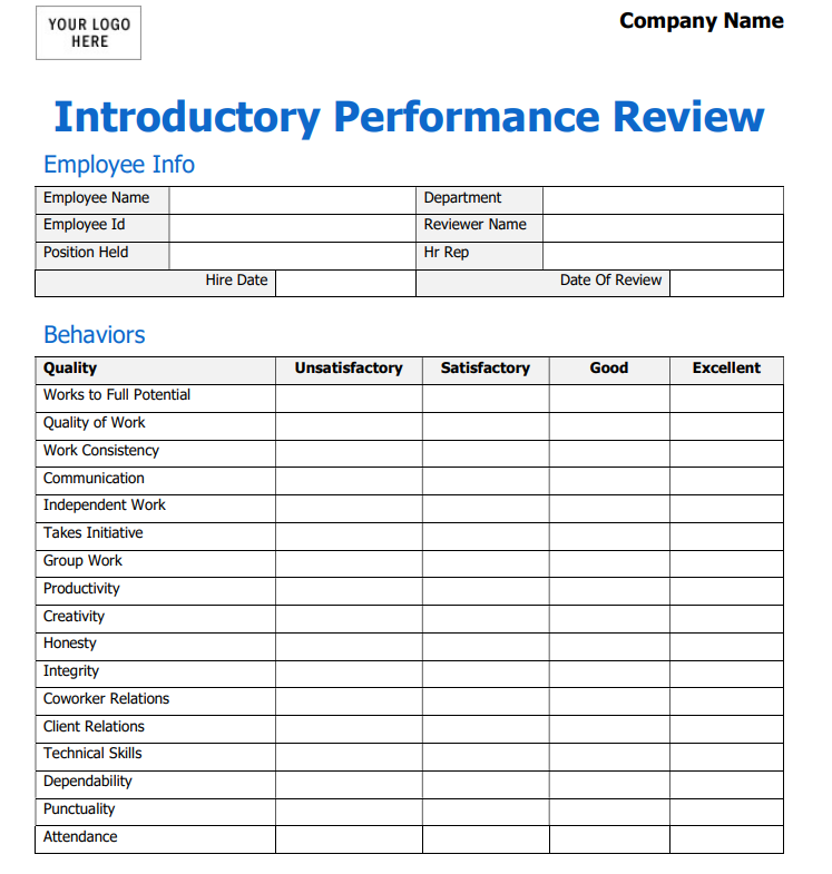 Performance Review Free Example