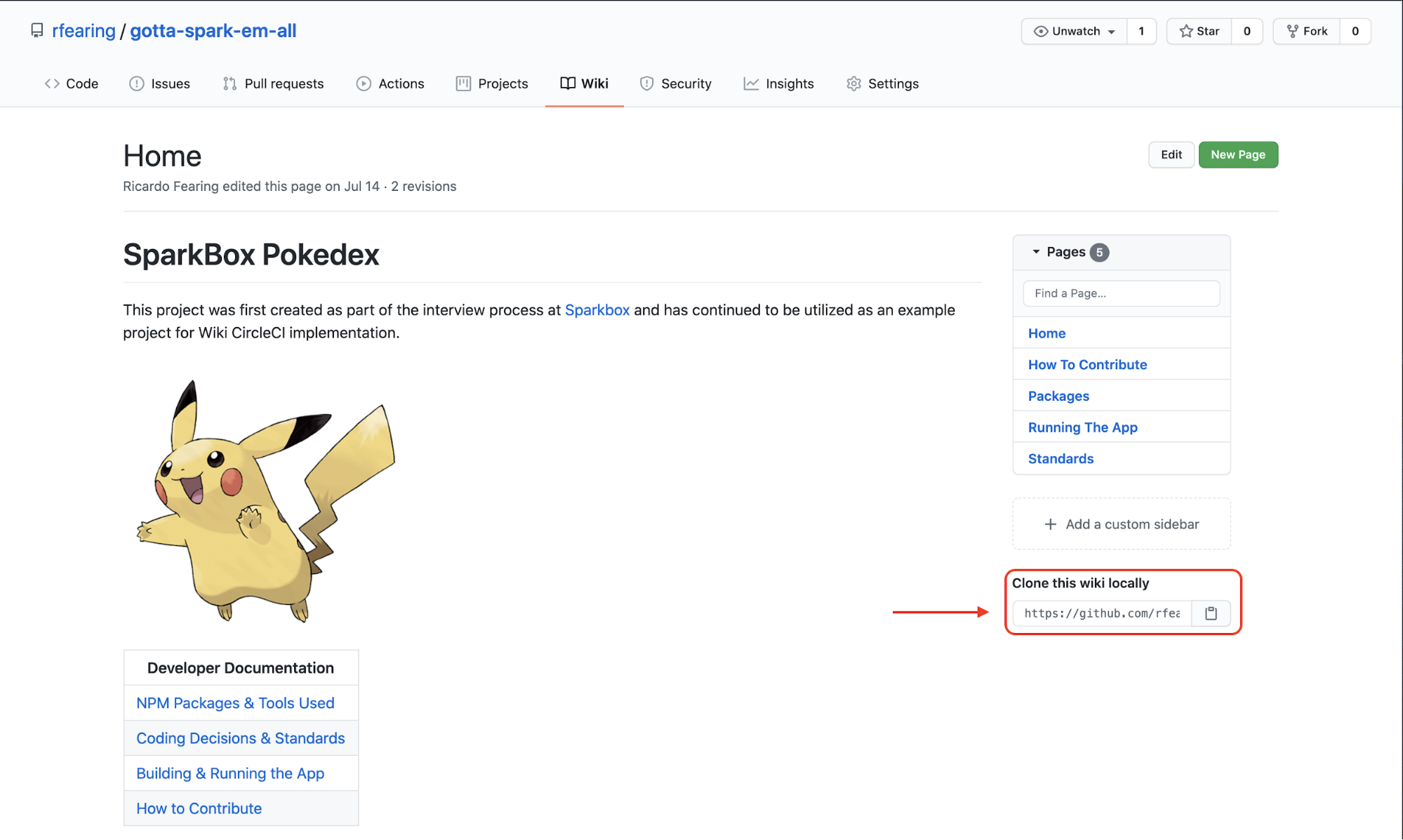 Github Wiki screenshot with software documentation