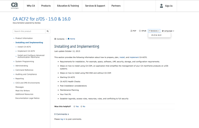 Screenshot of Atlassian's Confluence for documentation