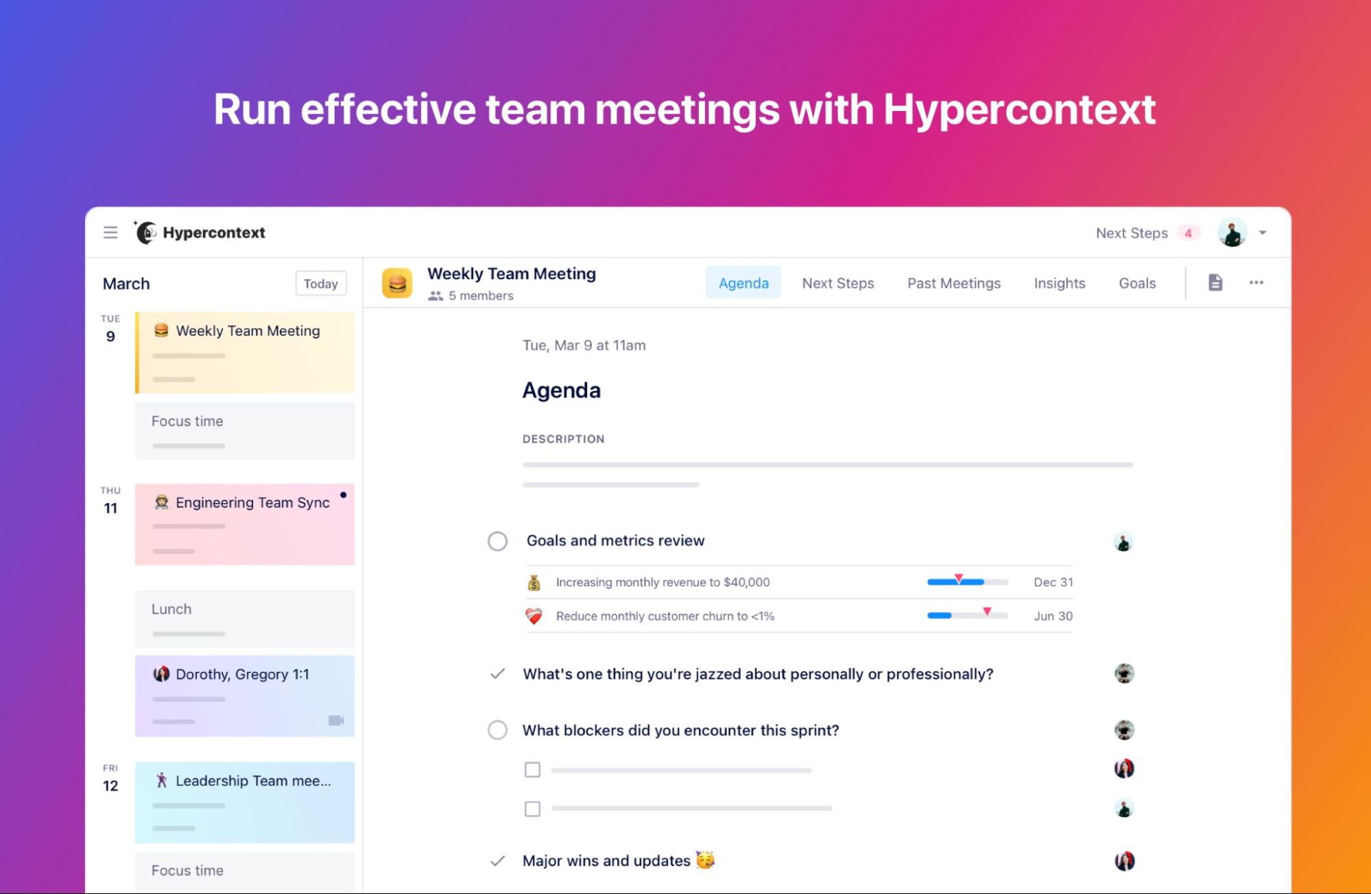 Screenshot of a shared meeting agenda solution to help with cross-team collaboration
