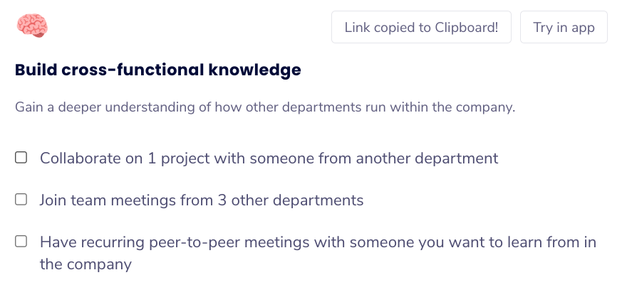 Example OKR on building cross-functional knowledge for better collaborative efforts
