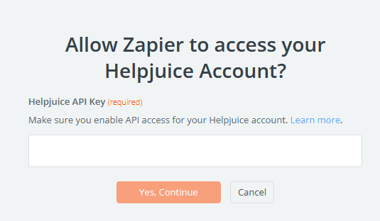 API access is needed to allow Zapier to connect Helpjuice and Google Docs