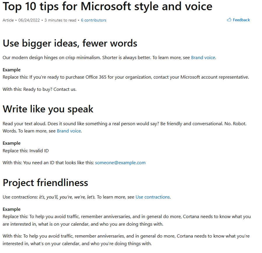 Microsoft style and voice guideline for devs creating documentation