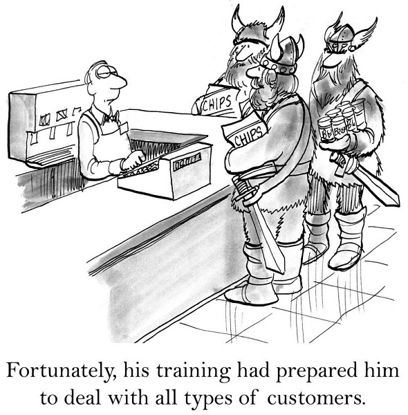 Cartoon depicting the importance of a well-trained customer service representative