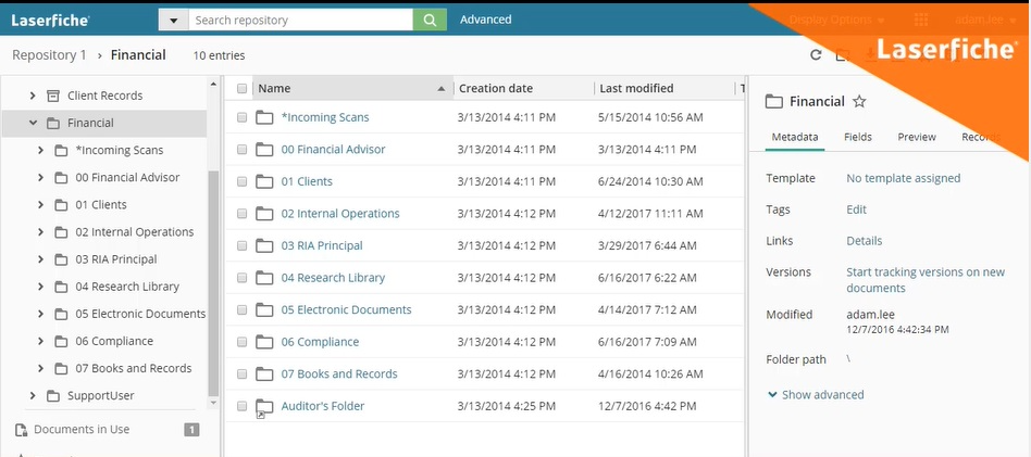 Screenshot of Laserfiche