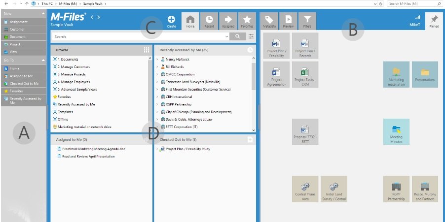 Screenshot of M-Files electronic document management system