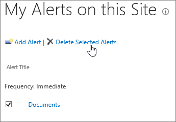 My Alerts manager with Delete selected alerts highlighted