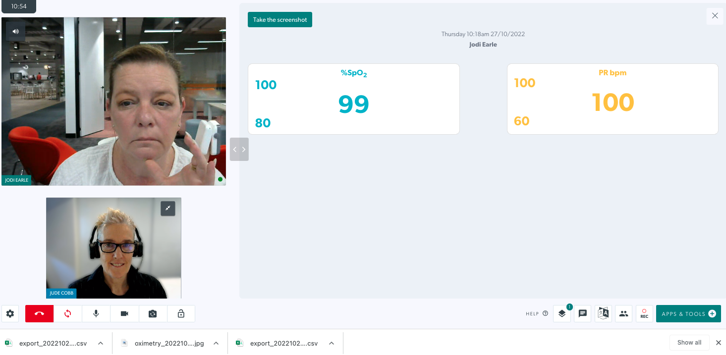 Video Call screen with manual patient monitoring results added manually