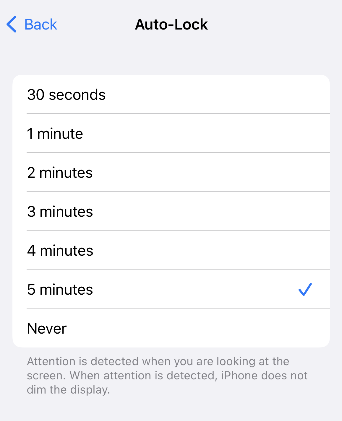 Apple iOS device auto lock settings