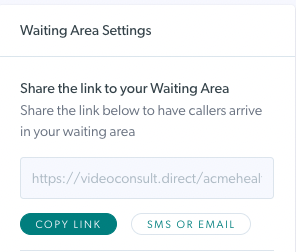 Options for sharing the Video Call clinic link