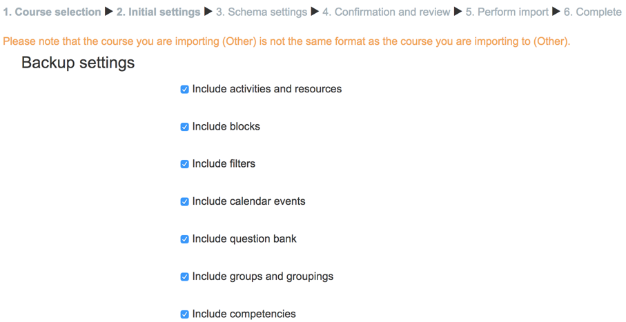 Screenshot of Backup settings