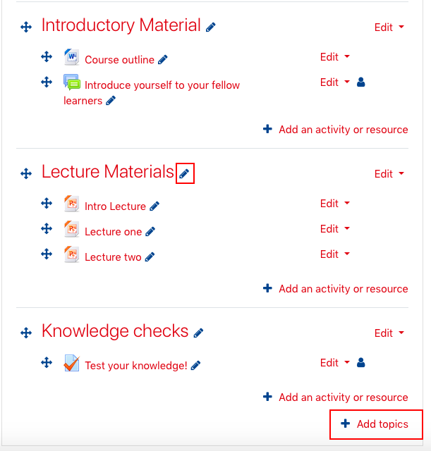Screenshot showing Topics format and Add topics option
