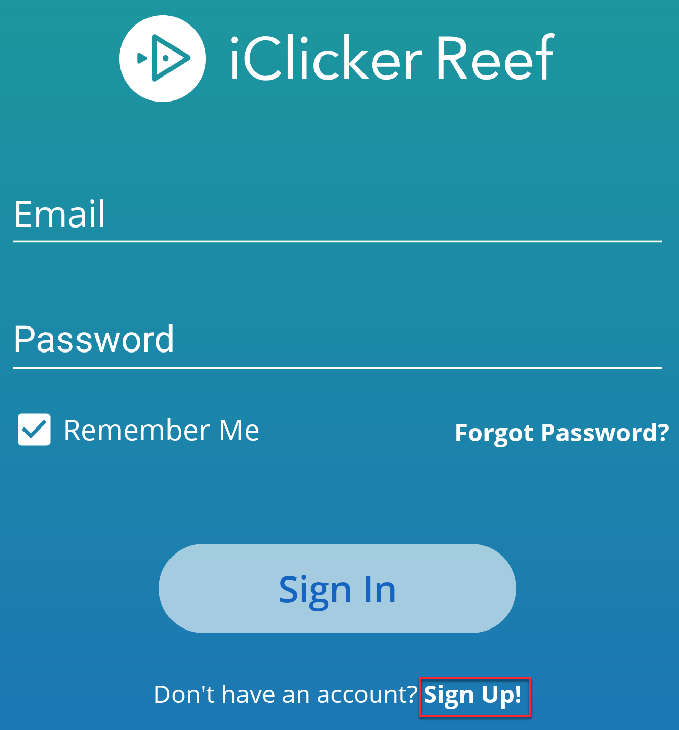 image of iclicker reef login screen