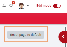 Screenshot of Reset page to default button highlighted