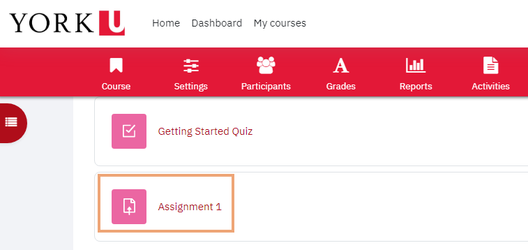 Screenshot of activity title on eclass course page highlighted