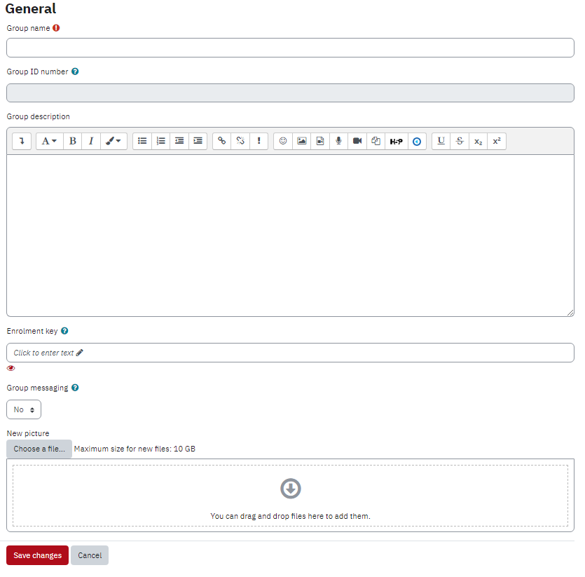 Screenshot of create group form on eclass