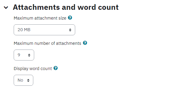 Screenshot of attachments and word count section on Forum activity